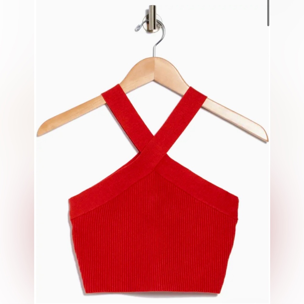 NWT House of Harlow 1960 Ribbed Red Criss Cross Crop Sweater Tank Top